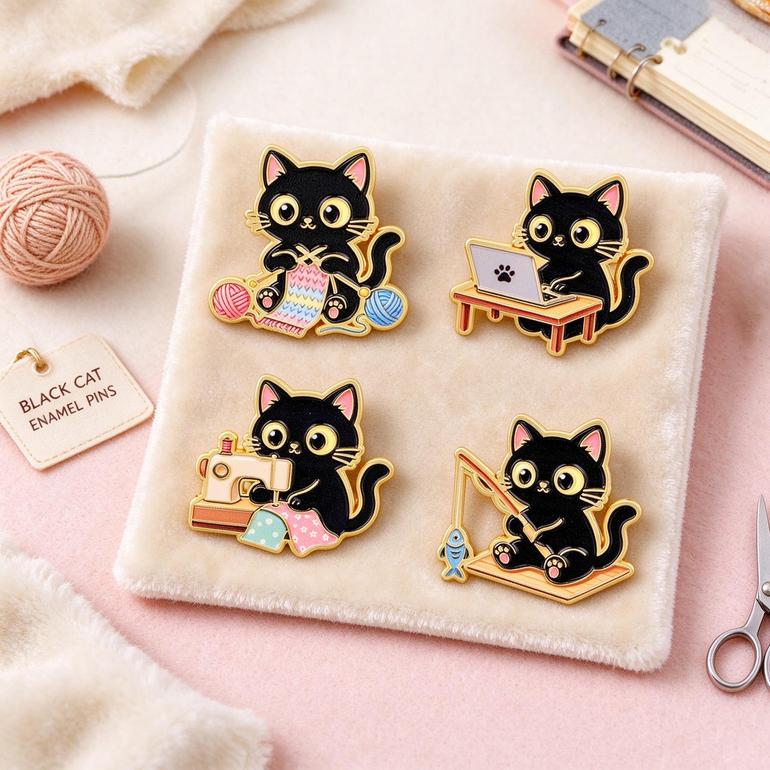4pcs Kawaii Working Black Cat  - đánh giá và giá Kawaii Tech Accessories